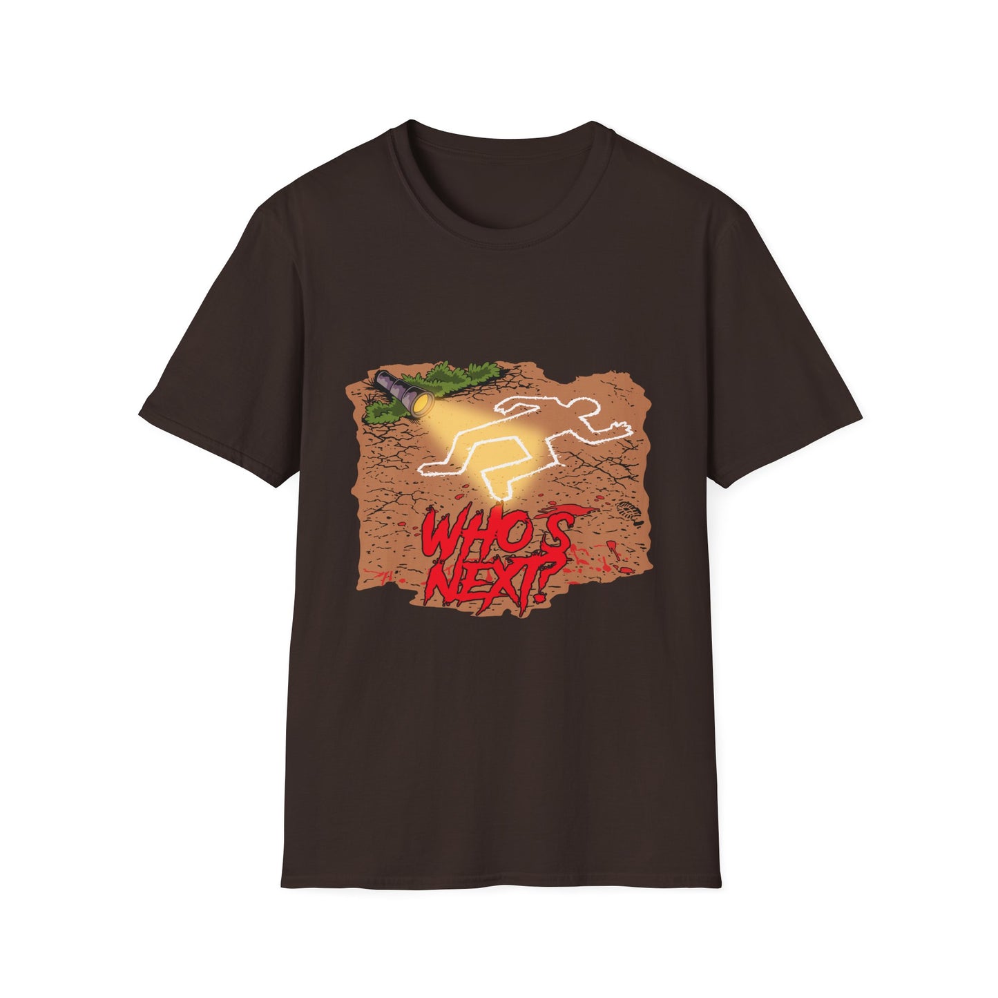 Crime Scene Chalk Outline T-Shirt – "Who's Next?" Graphic Tee