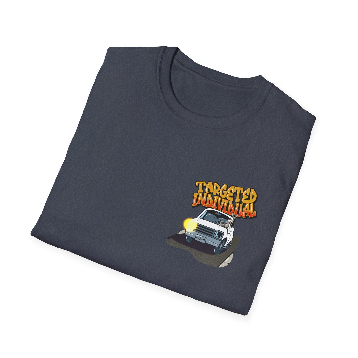 Targeted Individual Graphic T-Shirt — Retro Car & Neighborhood Illustration