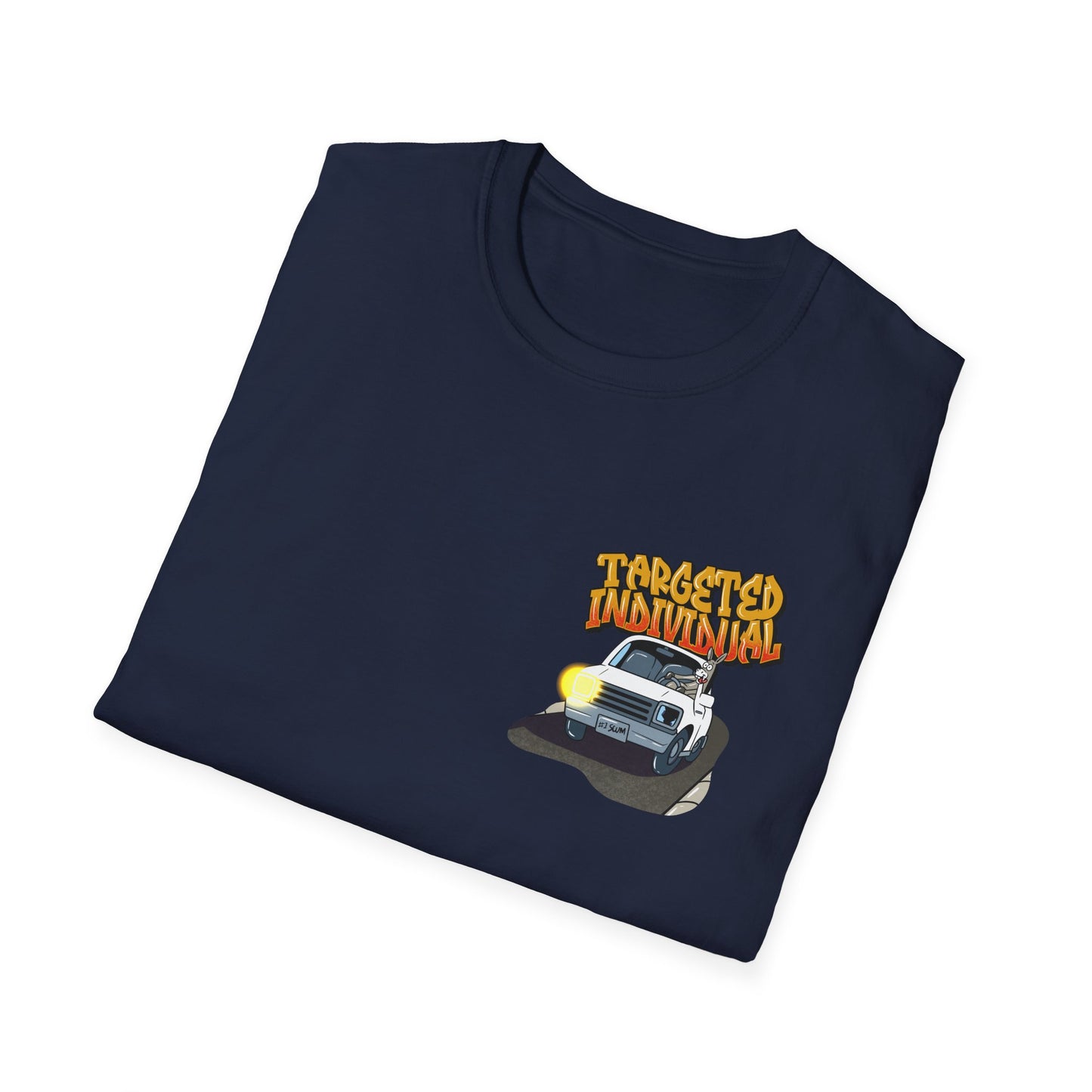 Targeted Individual Graphic T-Shirt — Retro Car & Neighborhood Illustration