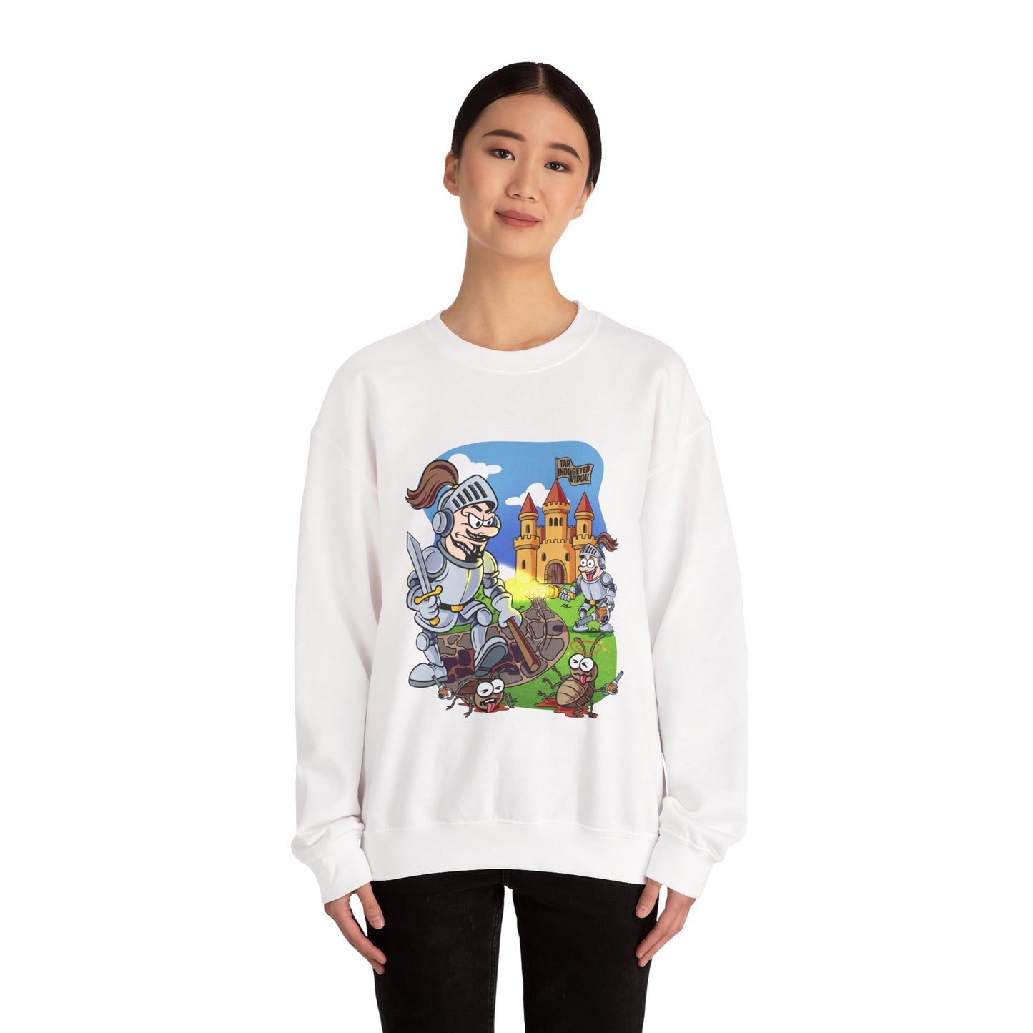 Knight Adventure Crewneck Sweatshirt — Cartoon Castle & Brave Knight Design
