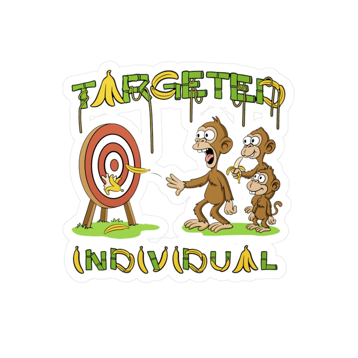 Targeted Individual Monkey Sticker — Funny Banana Target Kiss-Cut Vinyl Decal