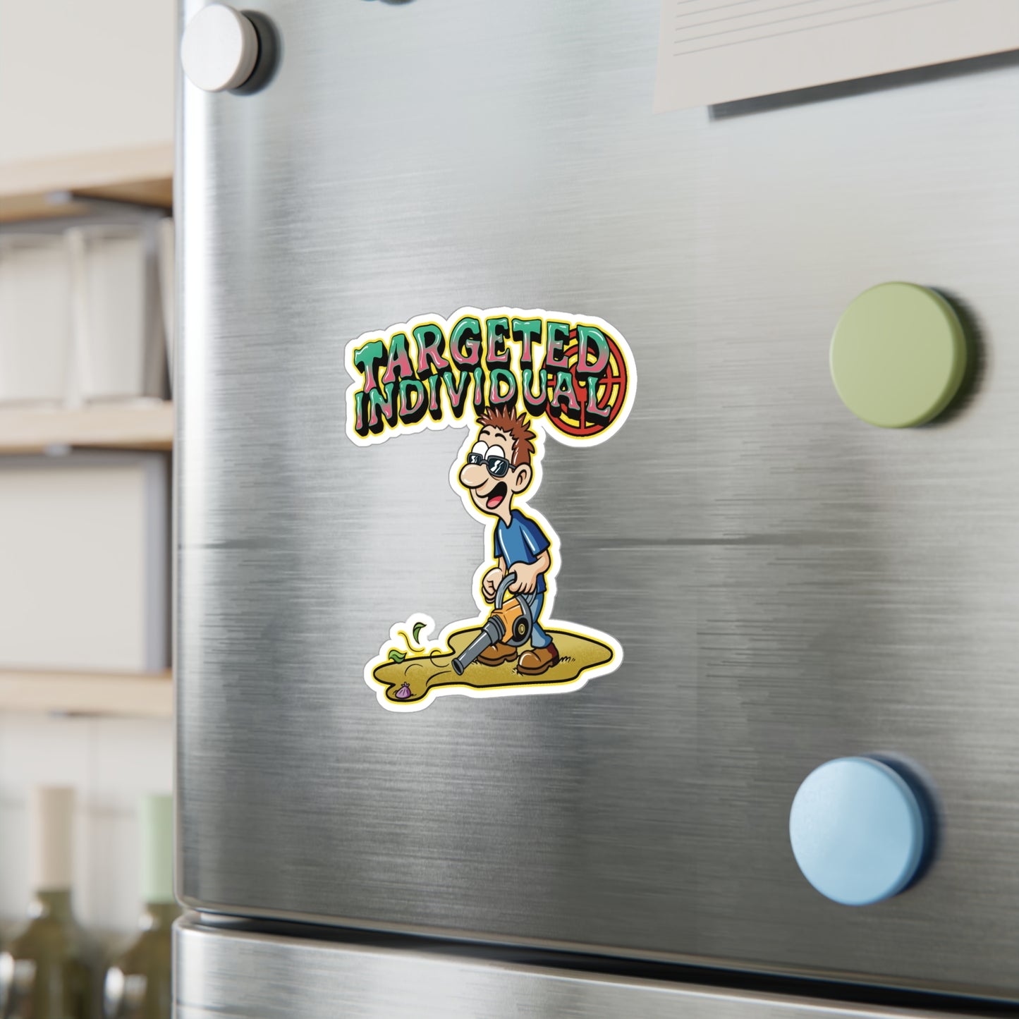 Targeted Individual Vinyl Sticker — Comic Character Kiss-Cut Decal