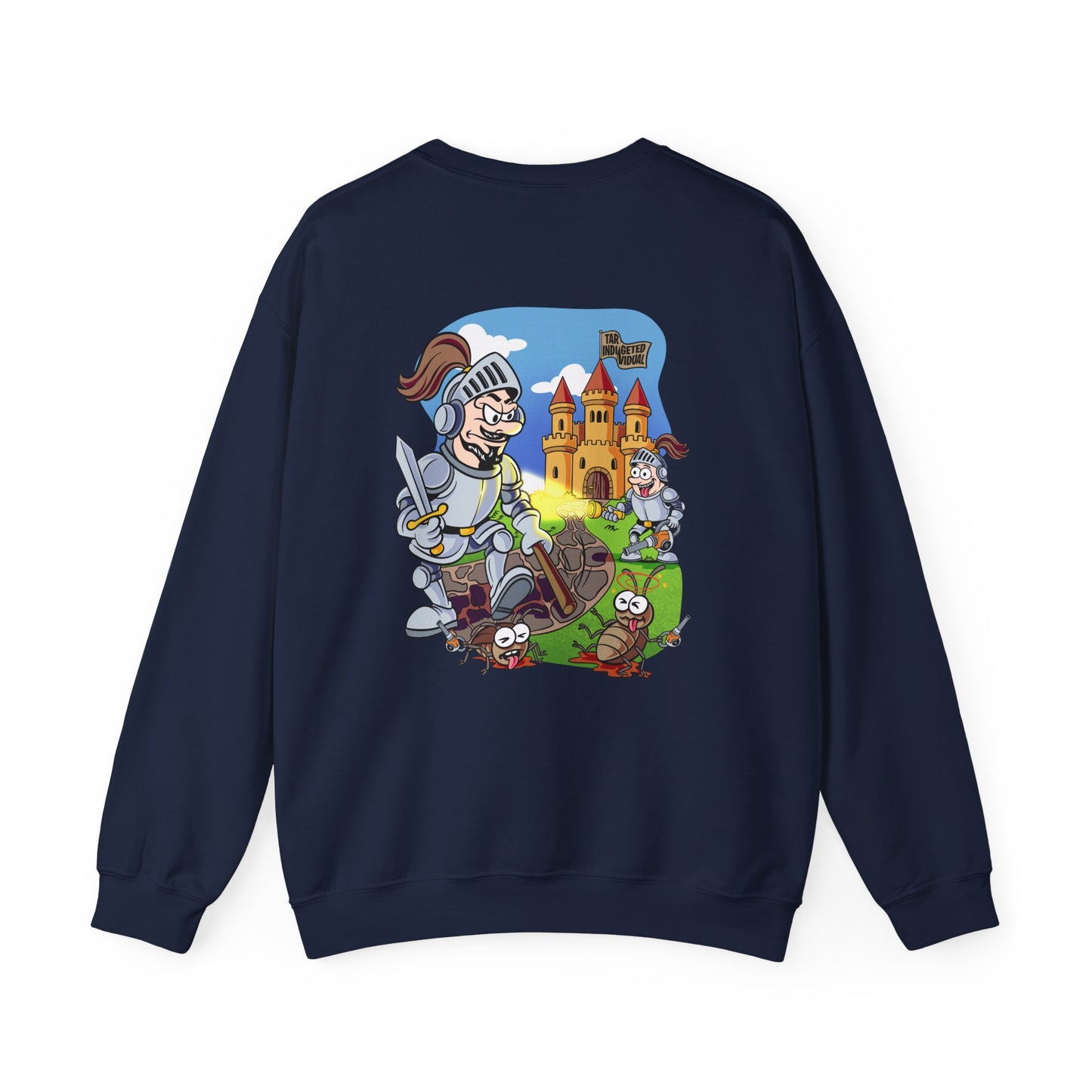 Knight vs Worms Crewneck Sweatshirt — Funny Medieval Cartoon Graphic