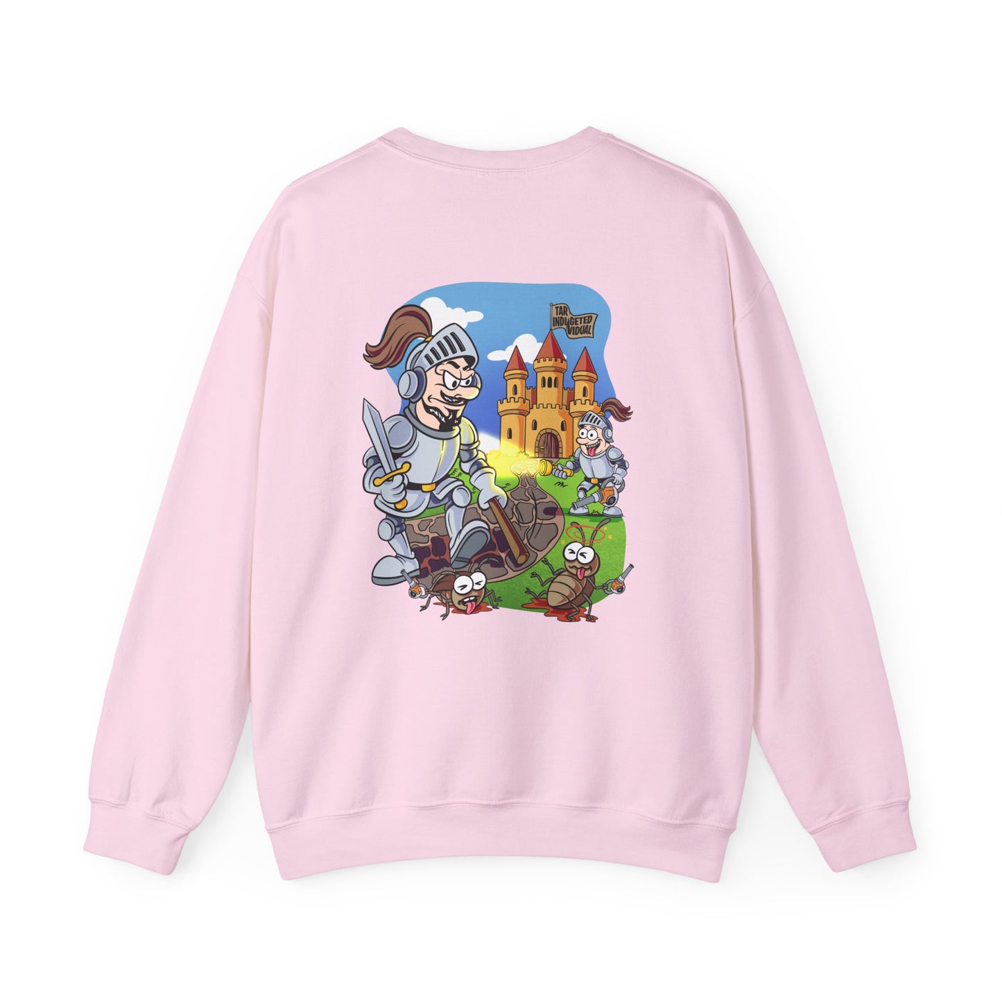 Knight vs Worms Crewneck Sweatshirt — Funny Medieval Cartoon Graphic