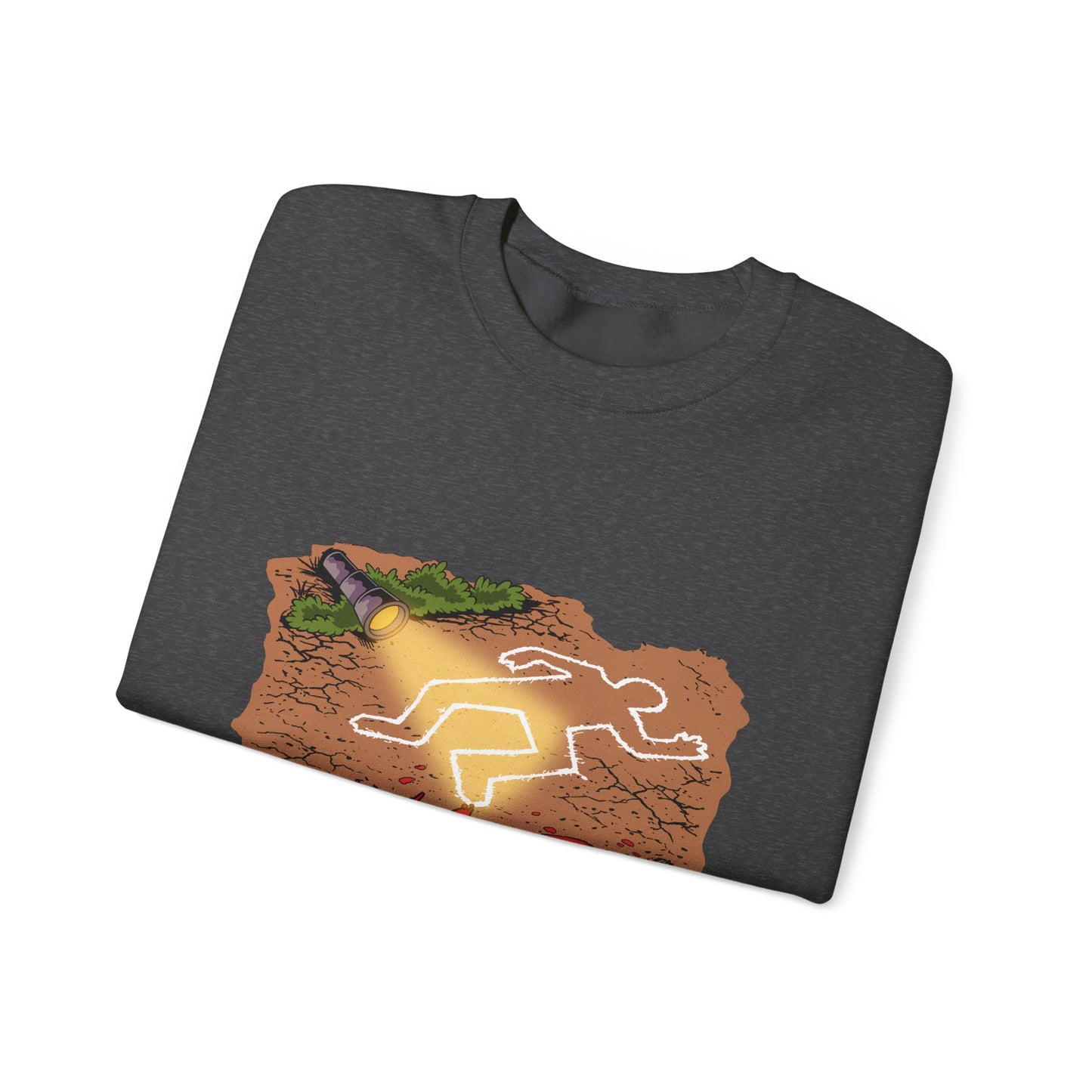 Graphic Sweatshirt — 'Who's Next?' Crime Scene Chalk Outline Crewneck