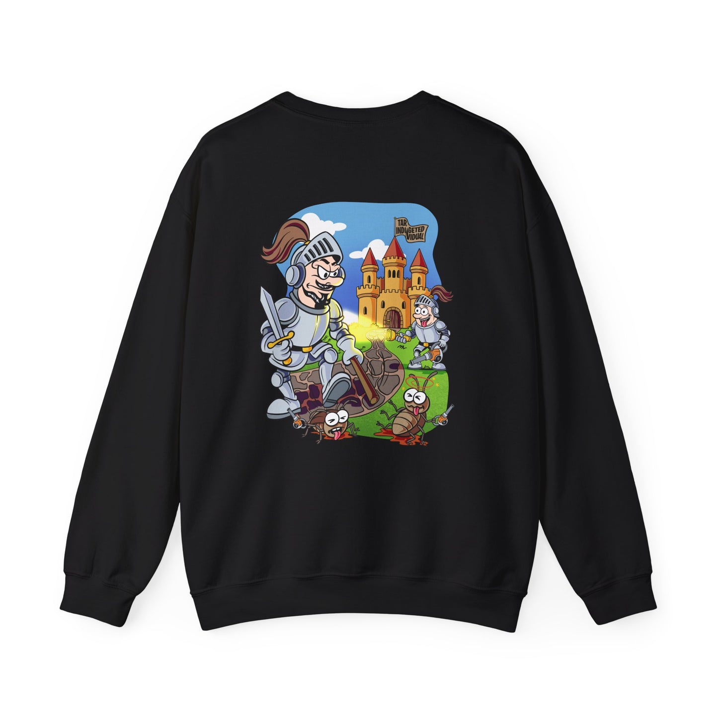 Knight vs Worms Crewneck Sweatshirt — Funny Medieval Cartoon Graphic