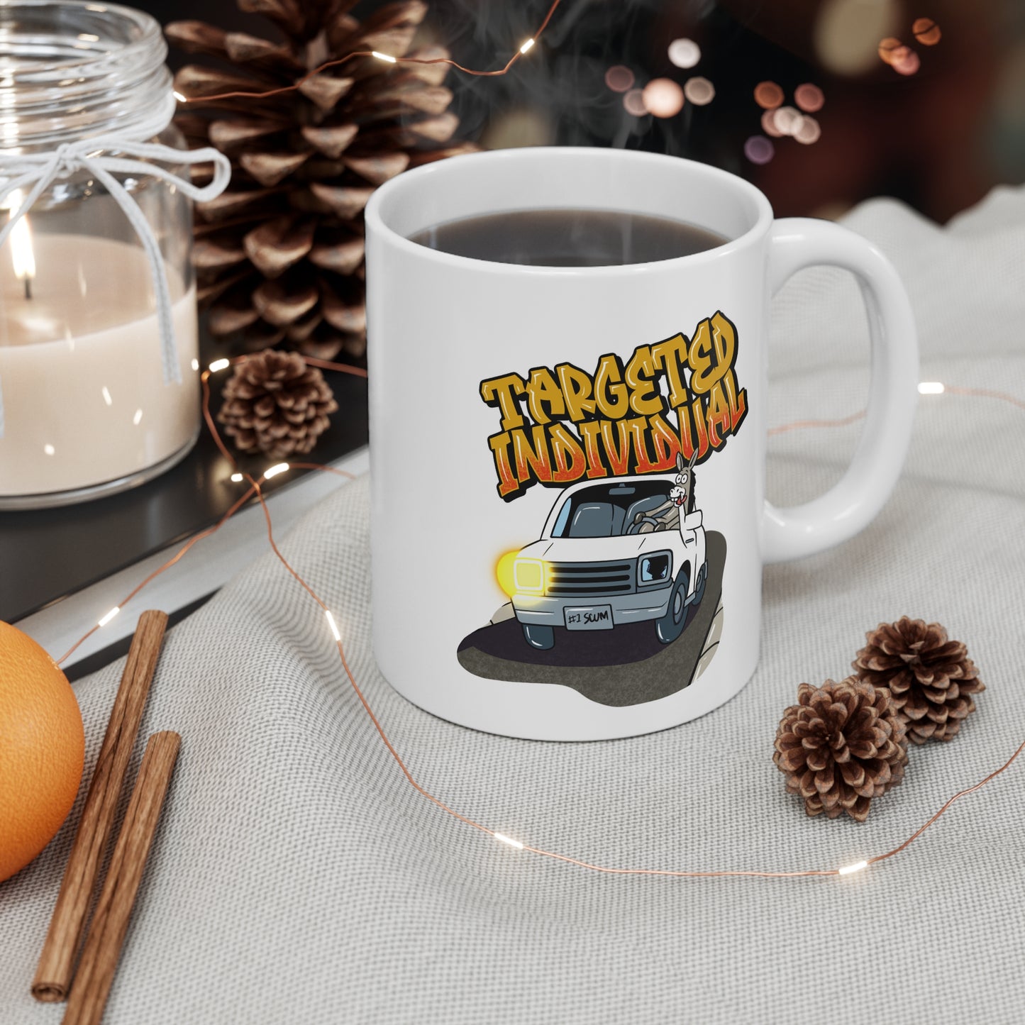 Targeted Individual Mug — Novelty Conspiracy Graphic Coffee Cup