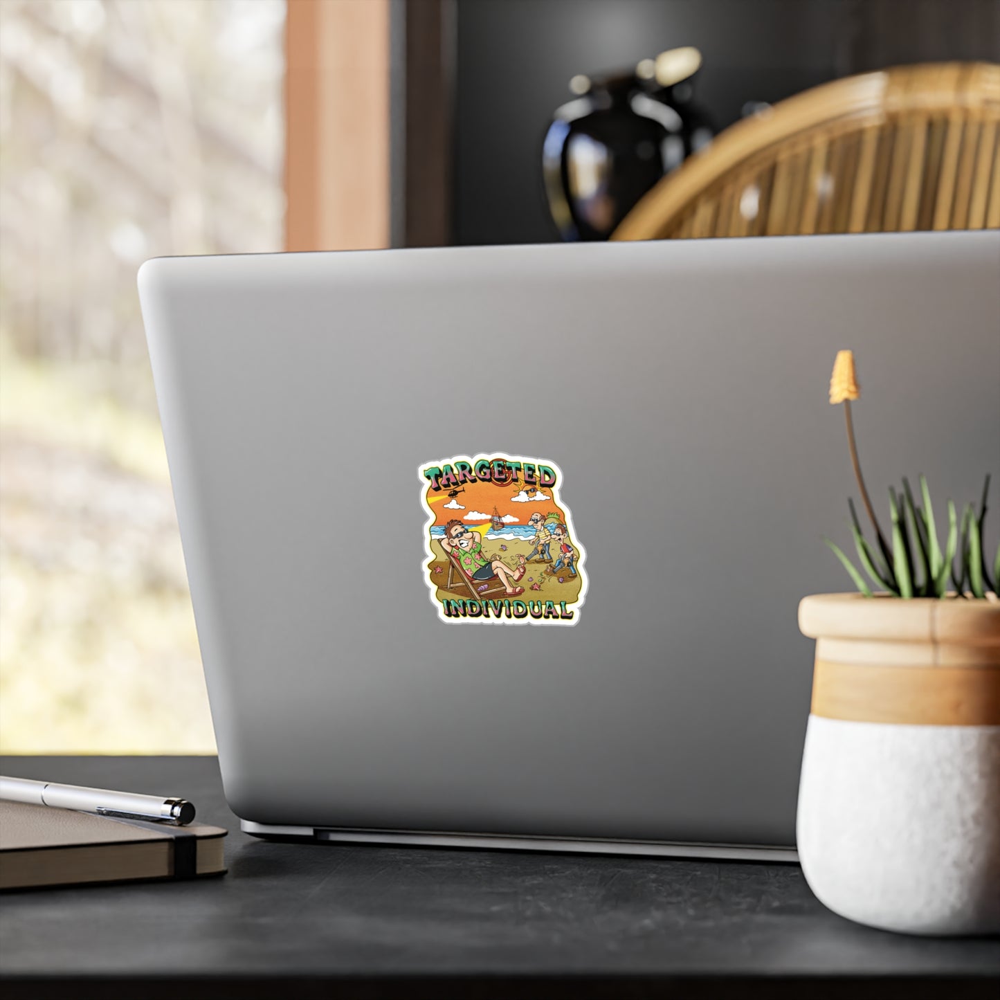 Targeted Individual Beach Scene Sticker – Kiss-Cut Vinyl Decal