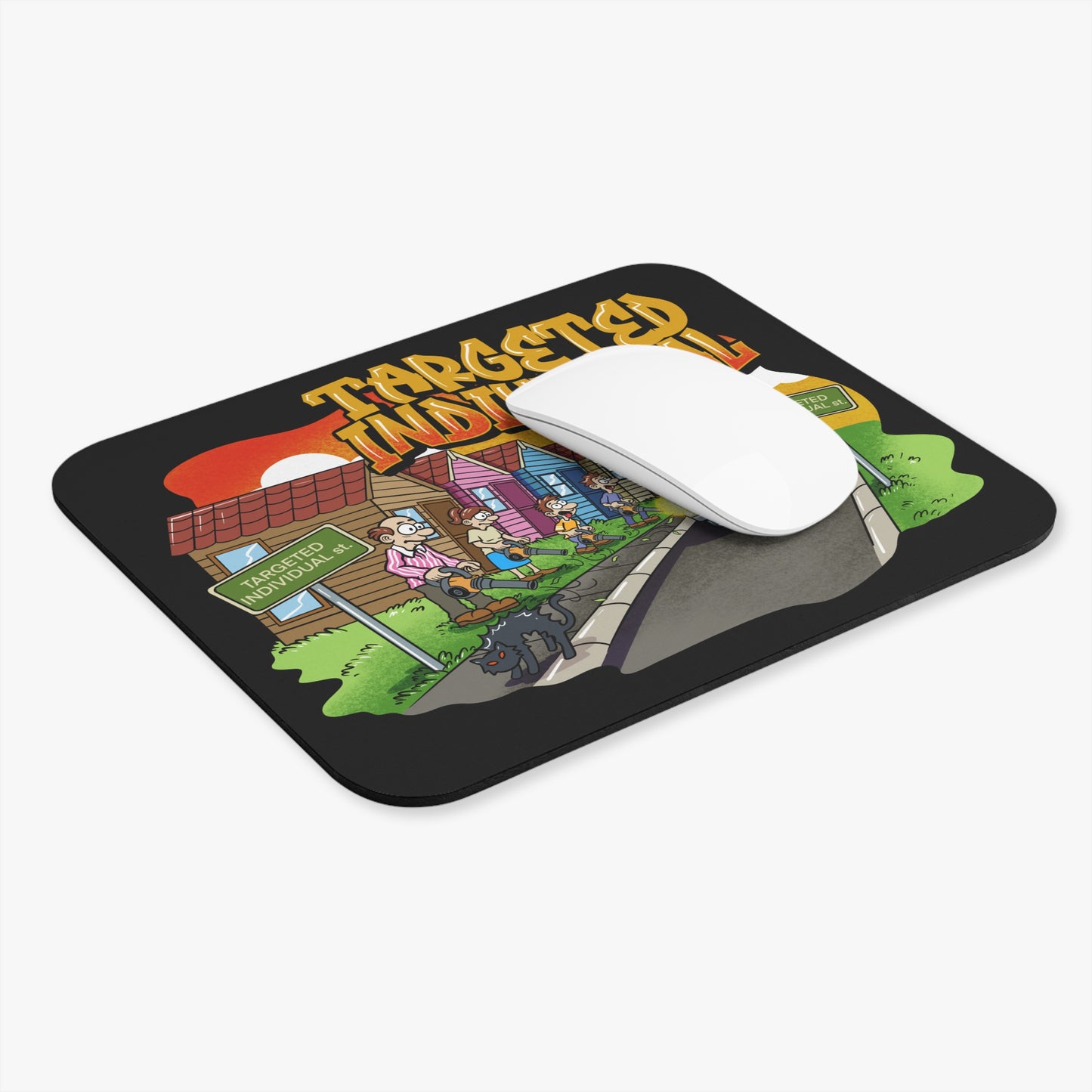 Targeted Individual Cartoon Mouse Pad — Funny Conspiracy Humor Desk Mat