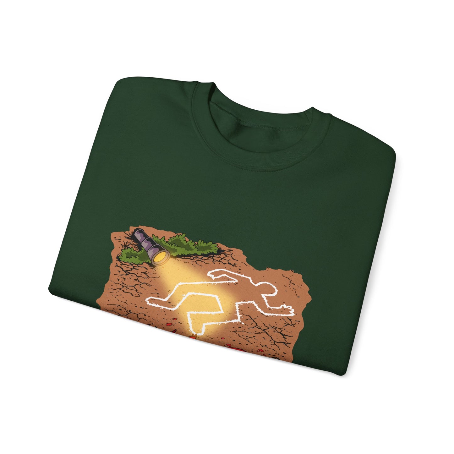 Graphic Sweatshirt — 'Who's Next?' Crime Scene Chalk Outline Crewneck