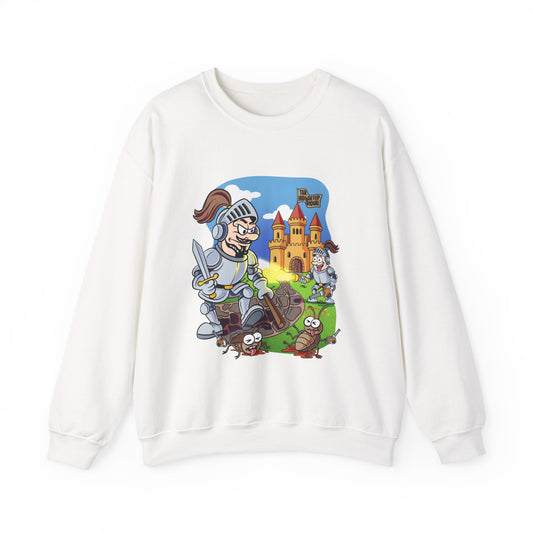 Knight Adventure Crewneck Sweatshirt — Cartoon Castle & Brave Knight Design