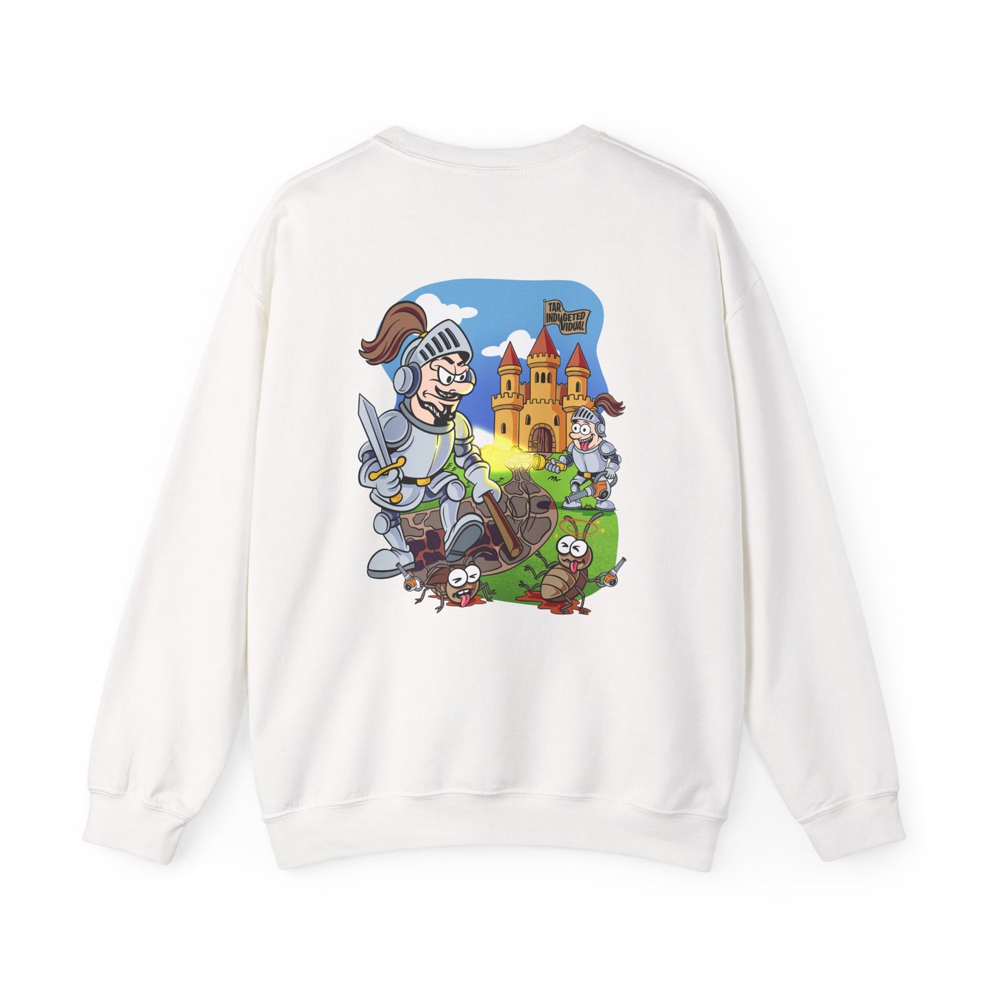 Knight vs Worms Crewneck Sweatshirt — Funny Medieval Cartoon Graphic