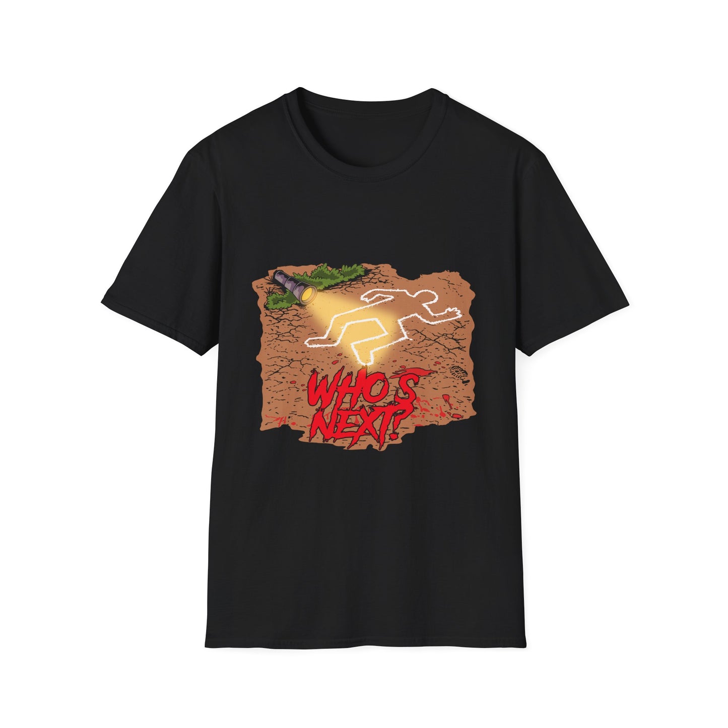 Crime Scene Chalk Outline T-Shirt – "Who's Next?" Graphic Tee