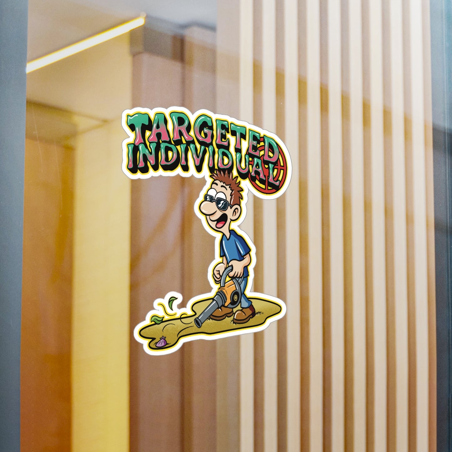 Targeted Individual Vinyl Sticker — Comic Character Kiss-Cut Decal