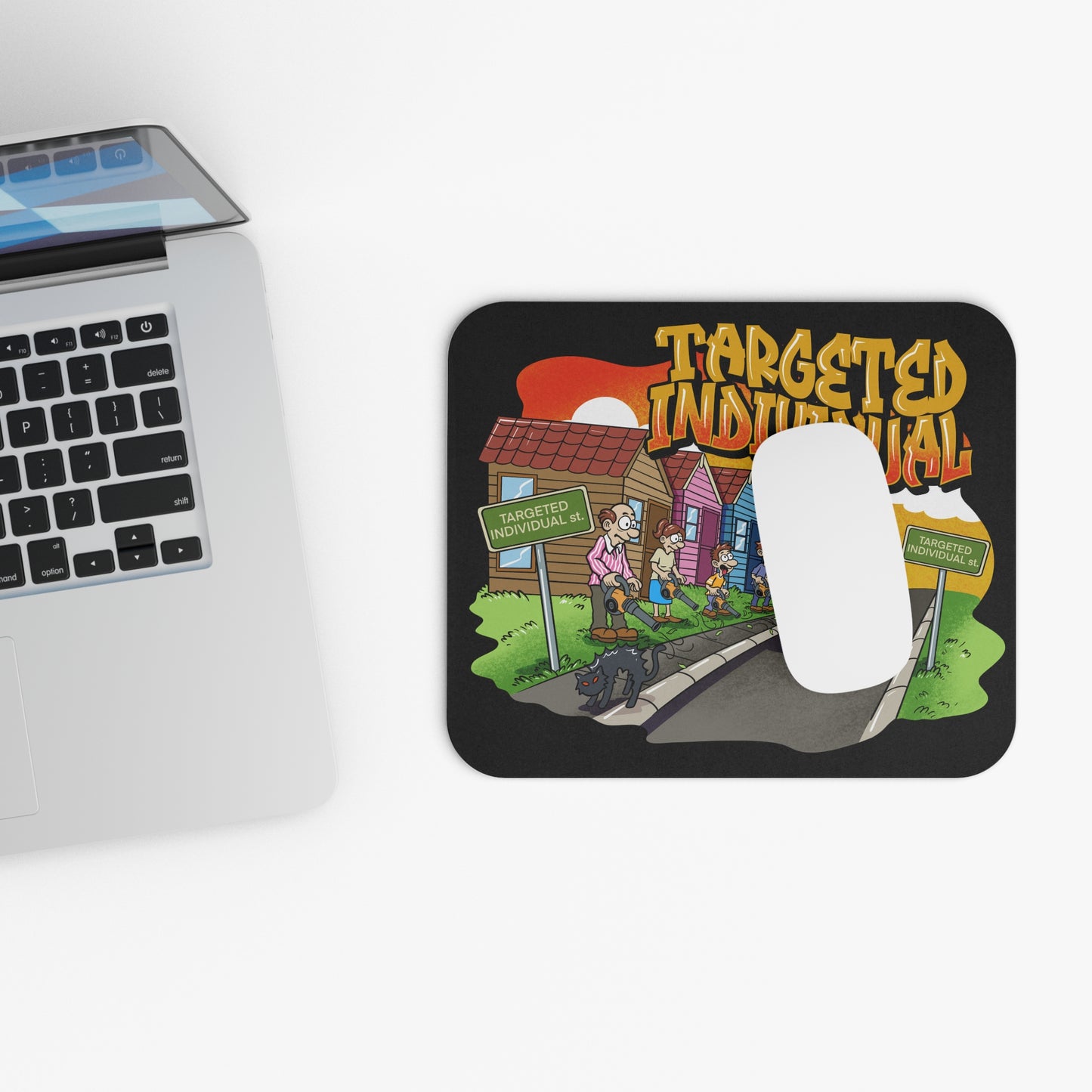 Targeted Individual Cartoon Mouse Pad — Funny Conspiracy Humor Desk Mat