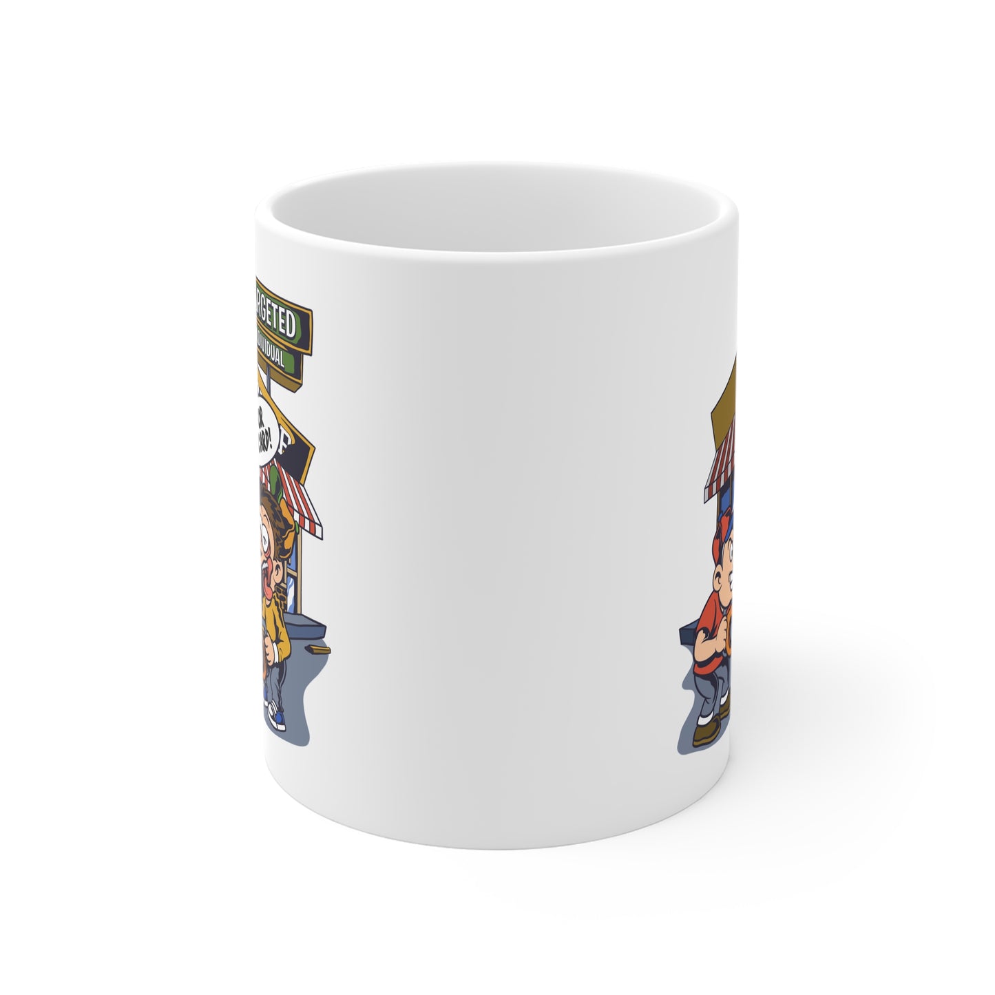 Targeted Individuals Funny Cartoon Mug — 'OK For Gift Cards' Coffee Cup