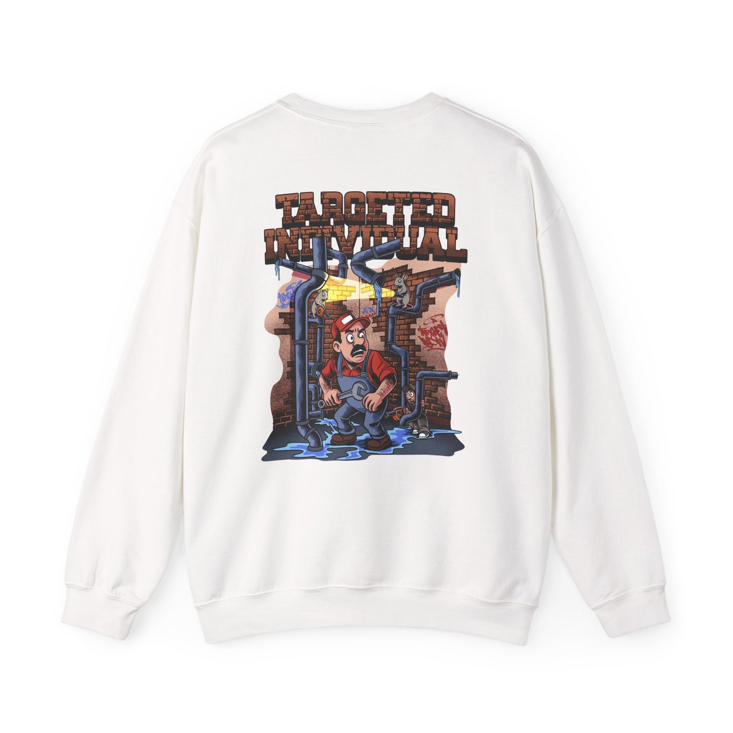 Plumber Crewneck Sweatshirt — 'Troubled Plumber' Retro Cartoon Back Graphic
