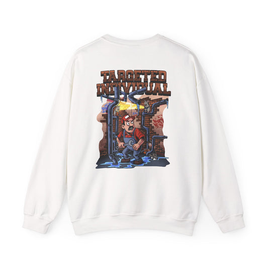 Plumber Crewneck Sweatshirt — 'Troubled Plumber' Retro Cartoon Back Graphic