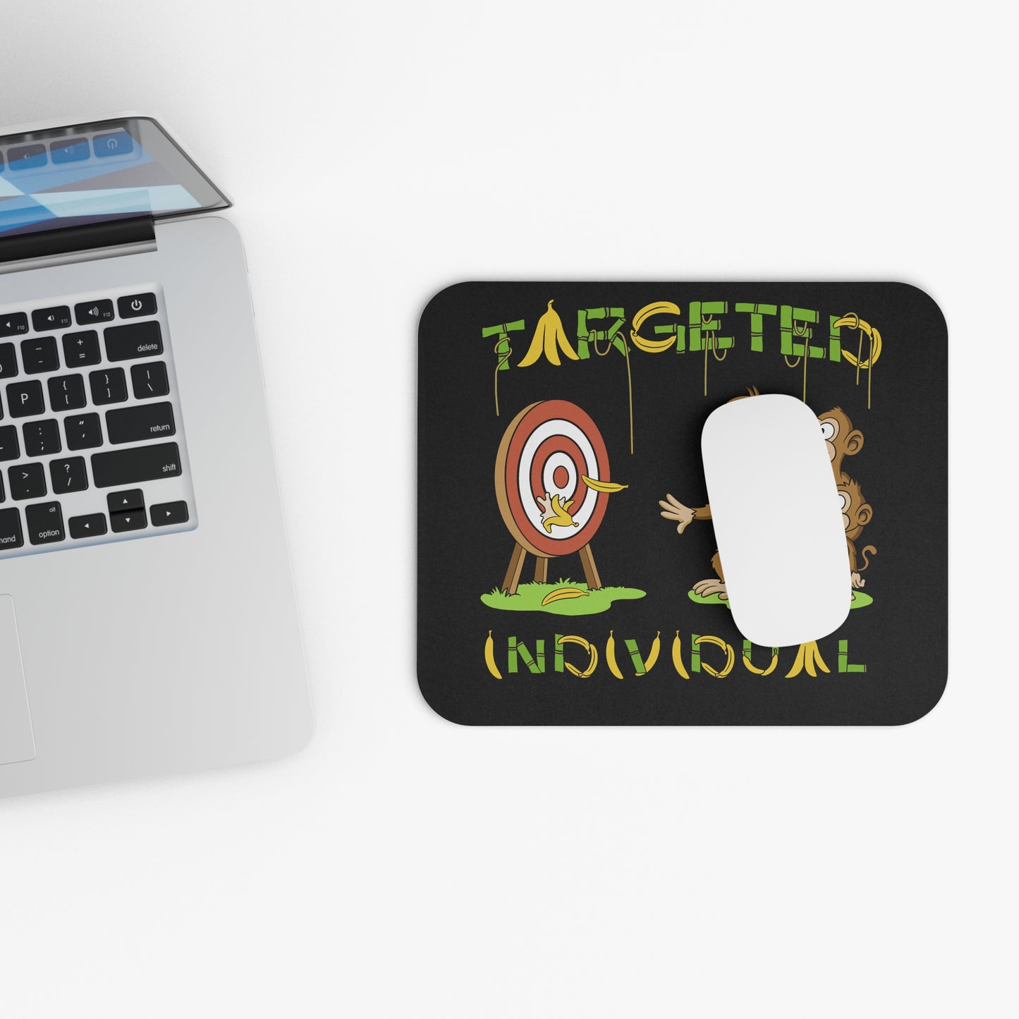 Mouse Pad — "Targeted Individual" Funny Monkey Banana Target Desk Mat