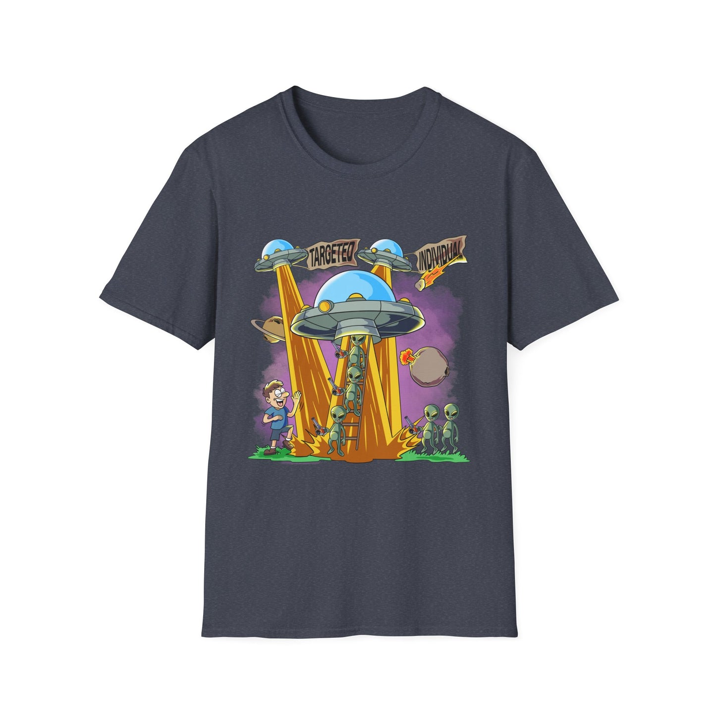 Alien Abduction Graphic T-Shirt — "Targeted Nowhere" Retro UFO Tee