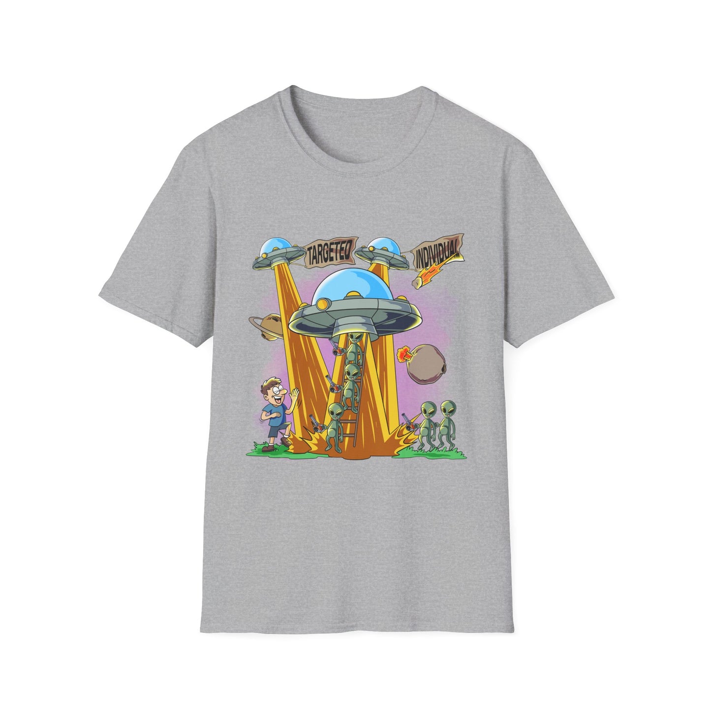 Alien Abduction Graphic T-Shirt — "Targeted Nowhere" Retro UFO Tee