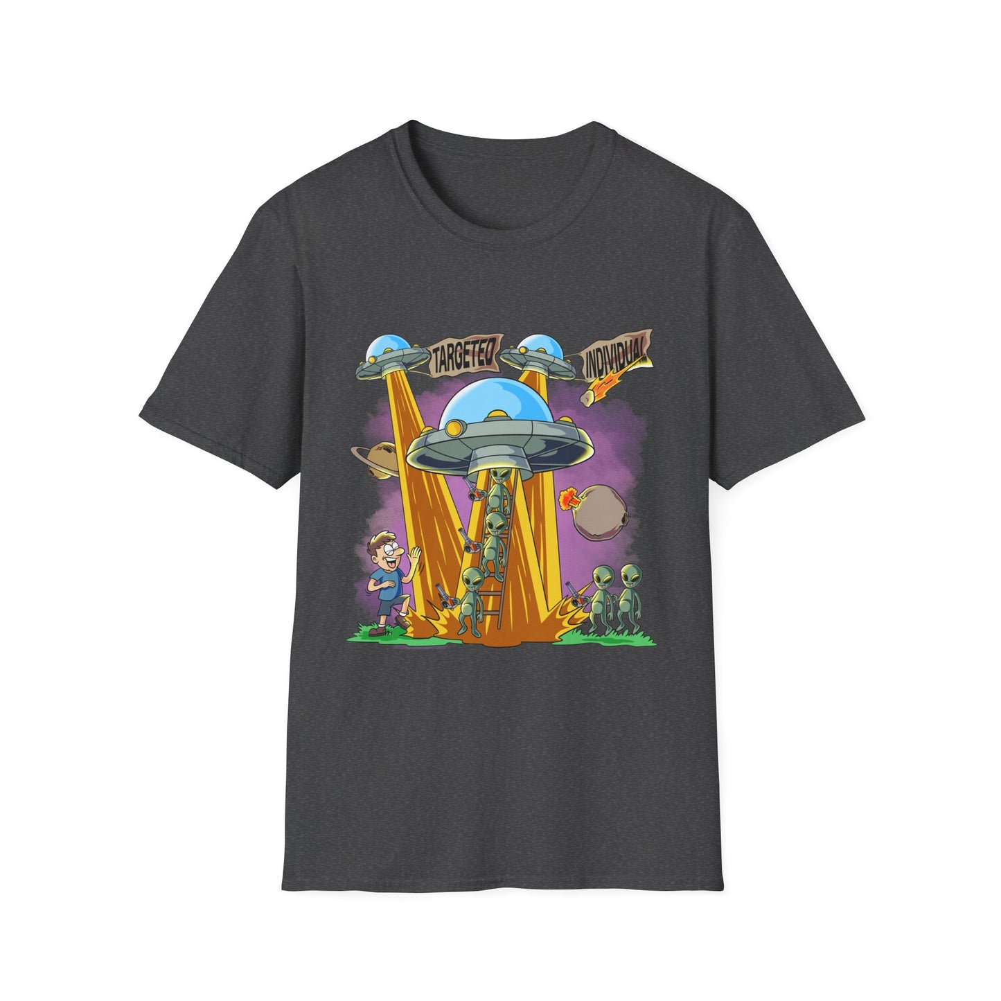 Alien Abduction Graphic T-Shirt — "Targeted Nowhere" Retro UFO Tee