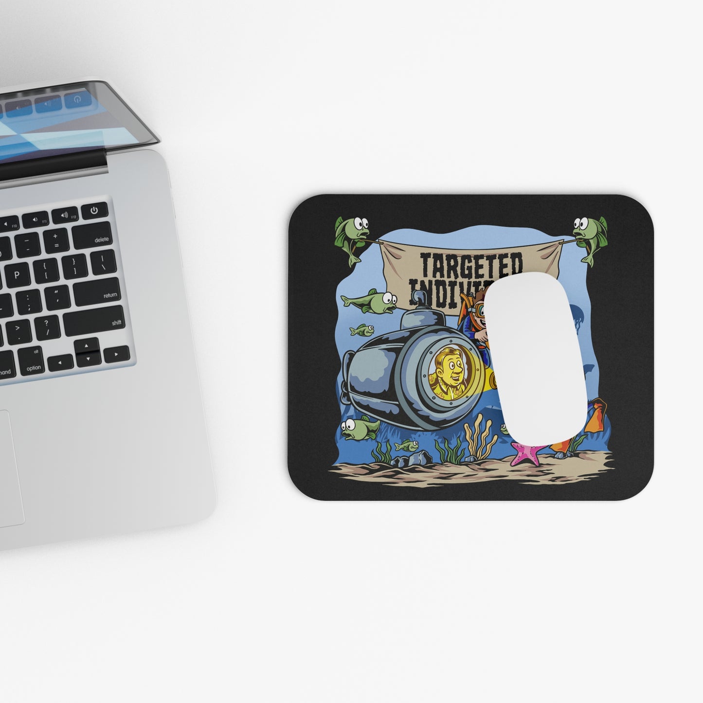 Targeted Individual Mouse Pad — Funny Scuba Divers & Submarine Design