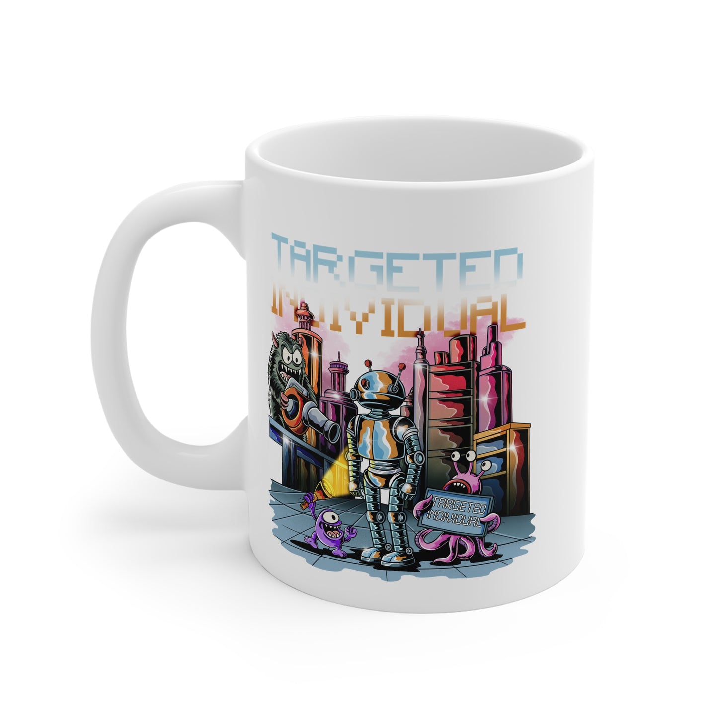 Robot Retro Mug — "Targeted Individual" Sci‑Fi Vintage Ceramic Coffee Cup