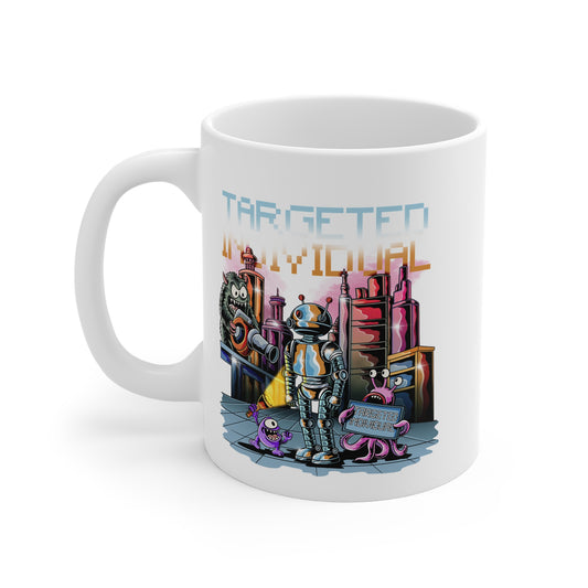 Robot Retro Mug — "Targeted Individual" Sci‑Fi Vintage Ceramic Coffee Cup