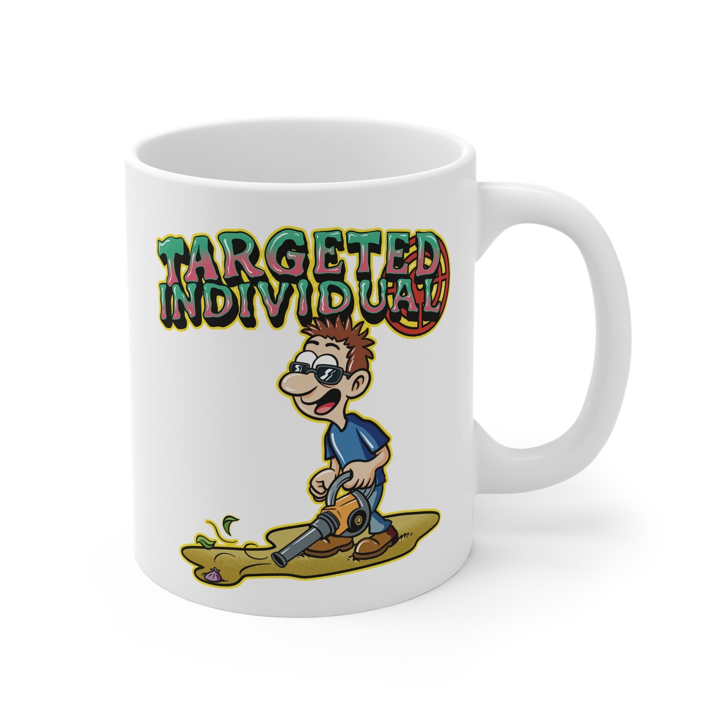 Targeted Individual Coffee Mug — Funny Metal Detector Cartoon Gift