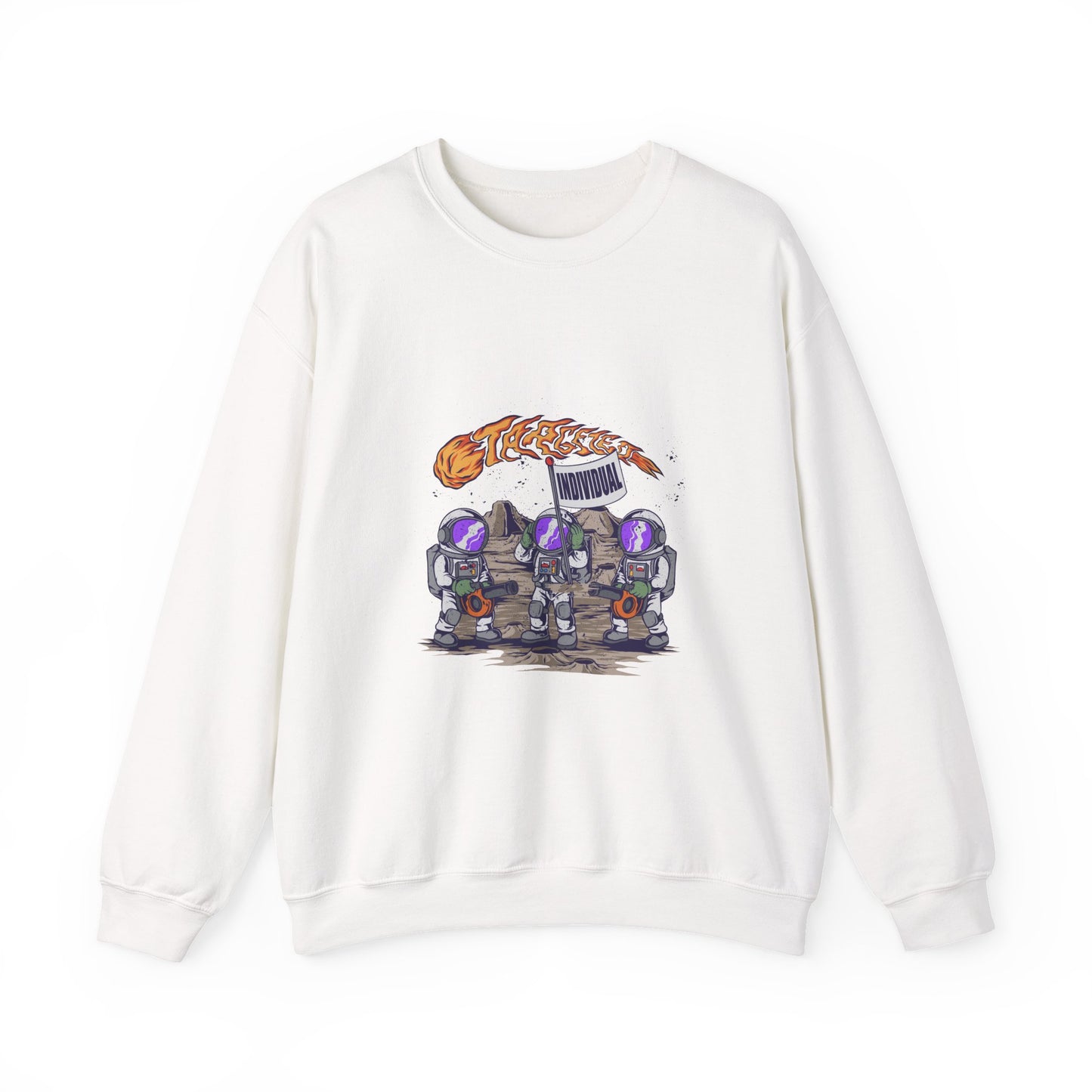 Crewneck Sweatshirt — Cute Astronaut Trio with 'We Are Still Here' Meteor Graphic