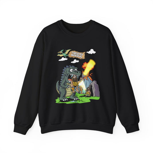 Crewneck Sweatshirt — Retro Monster Dragon Breathing Fire Graphic