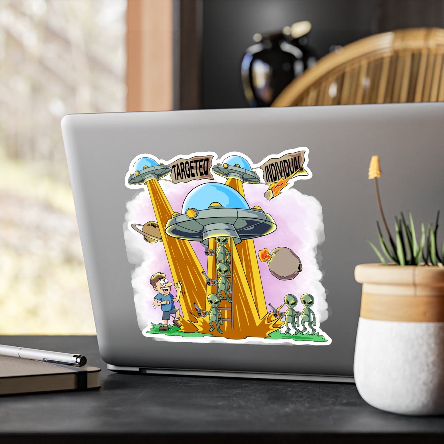Targeted Individual UFO Alien Abduction Vinyl Sticker — Kiss-Cut Decal