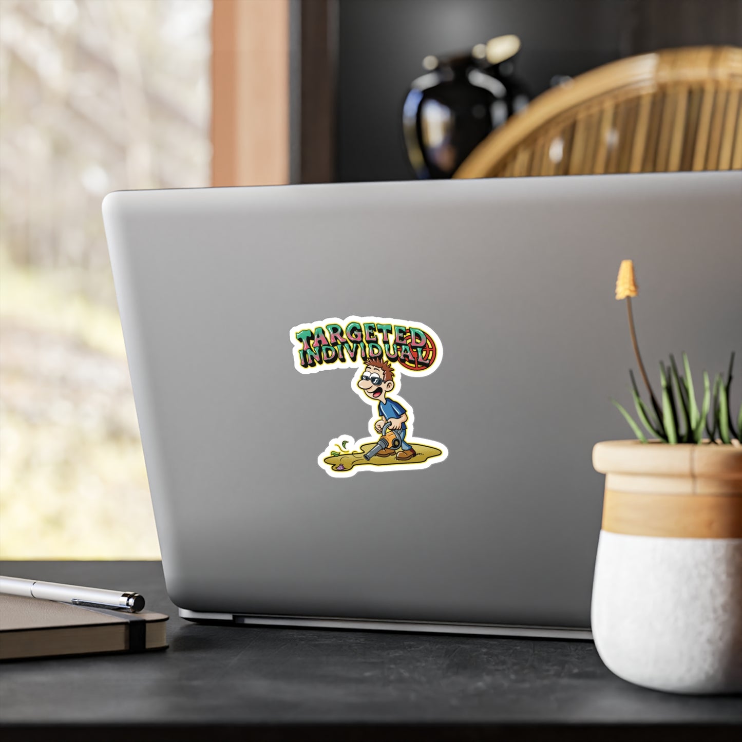 Targeted Individual Vinyl Sticker — Comic Character Kiss-Cut Decal