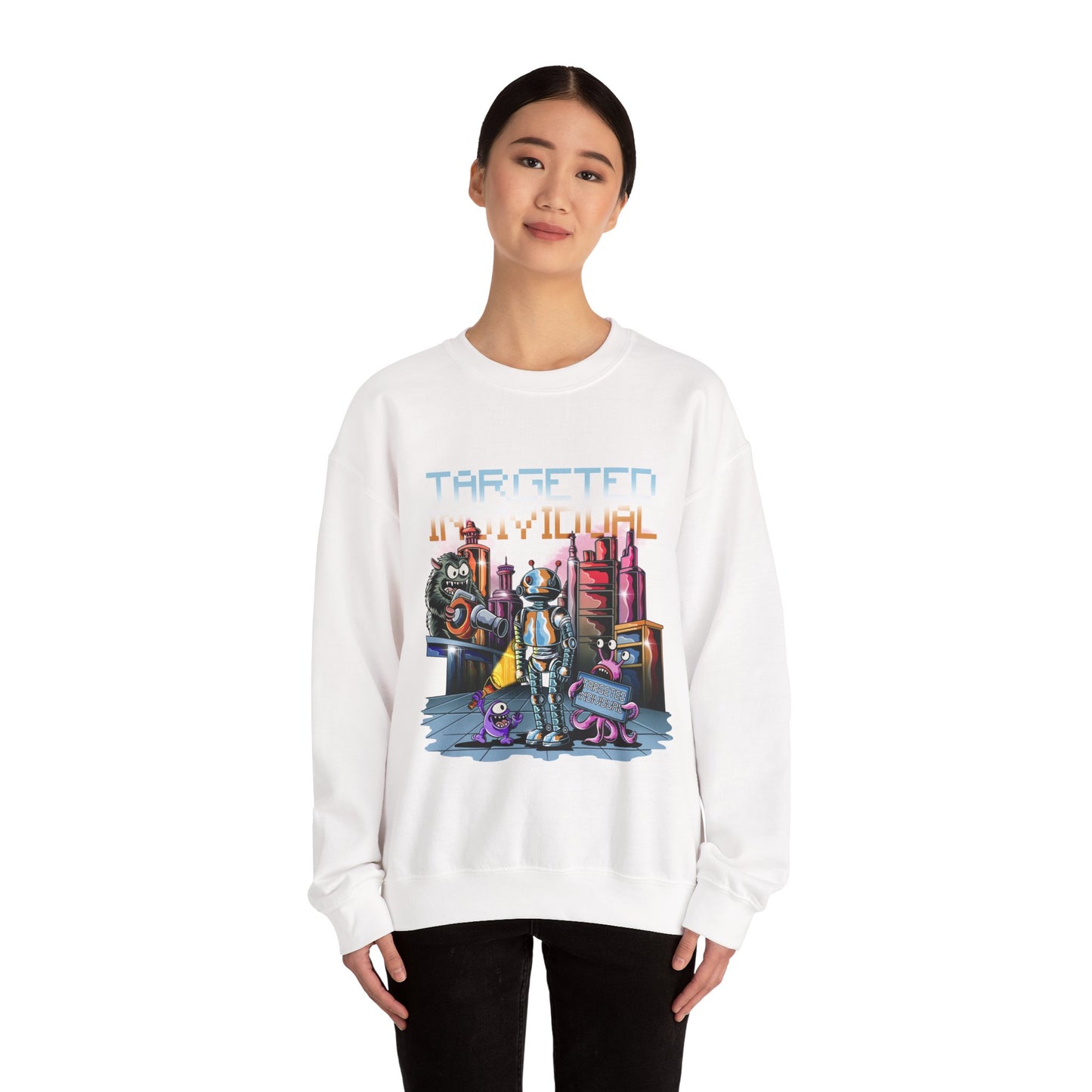 Crewneck Sweatshirt — Retro Cyberpunk 'Targeted' Graphic